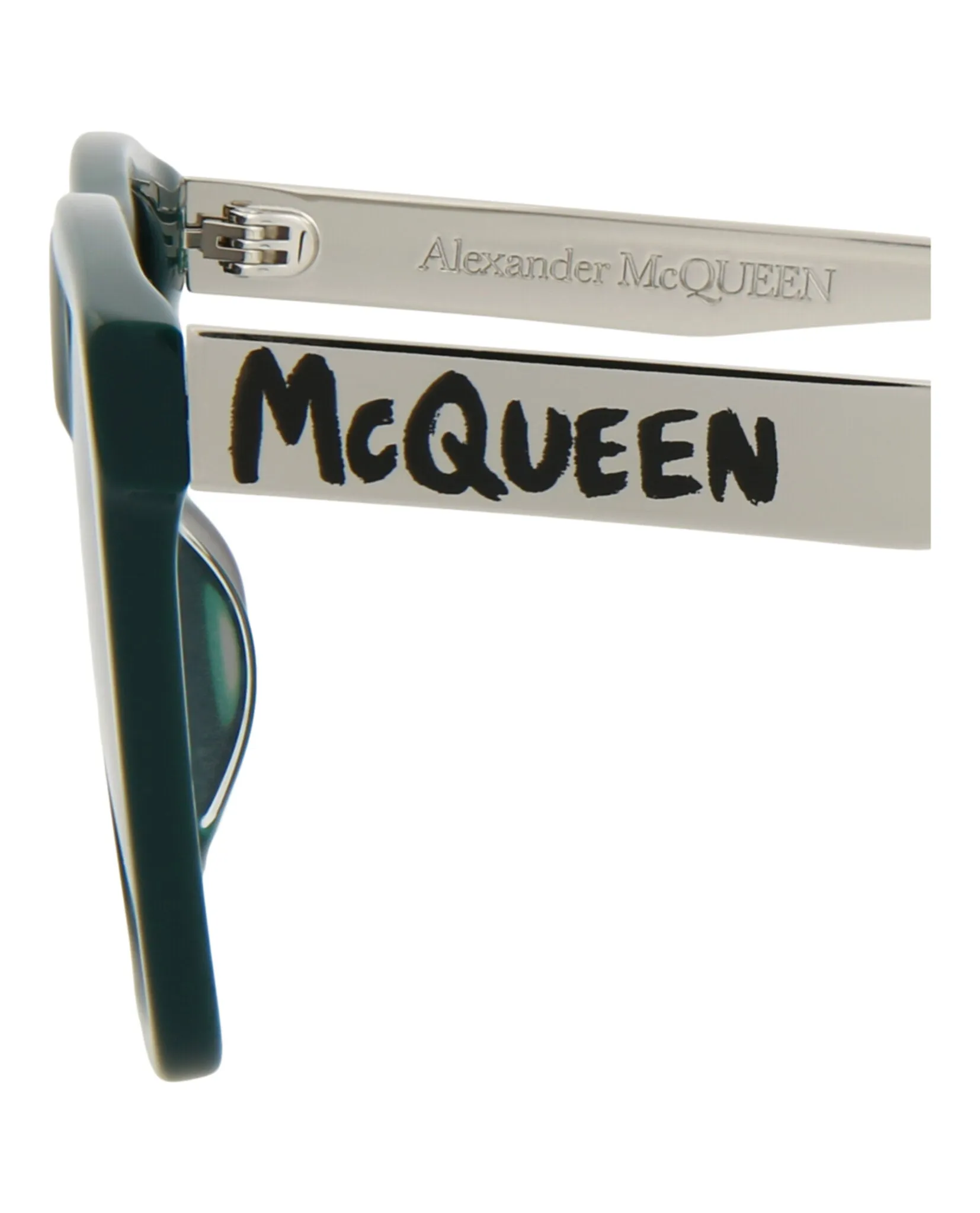 Alexander McQueen Mens Square/Rectangle Green Silver Grey Fashion Designer Eyewear