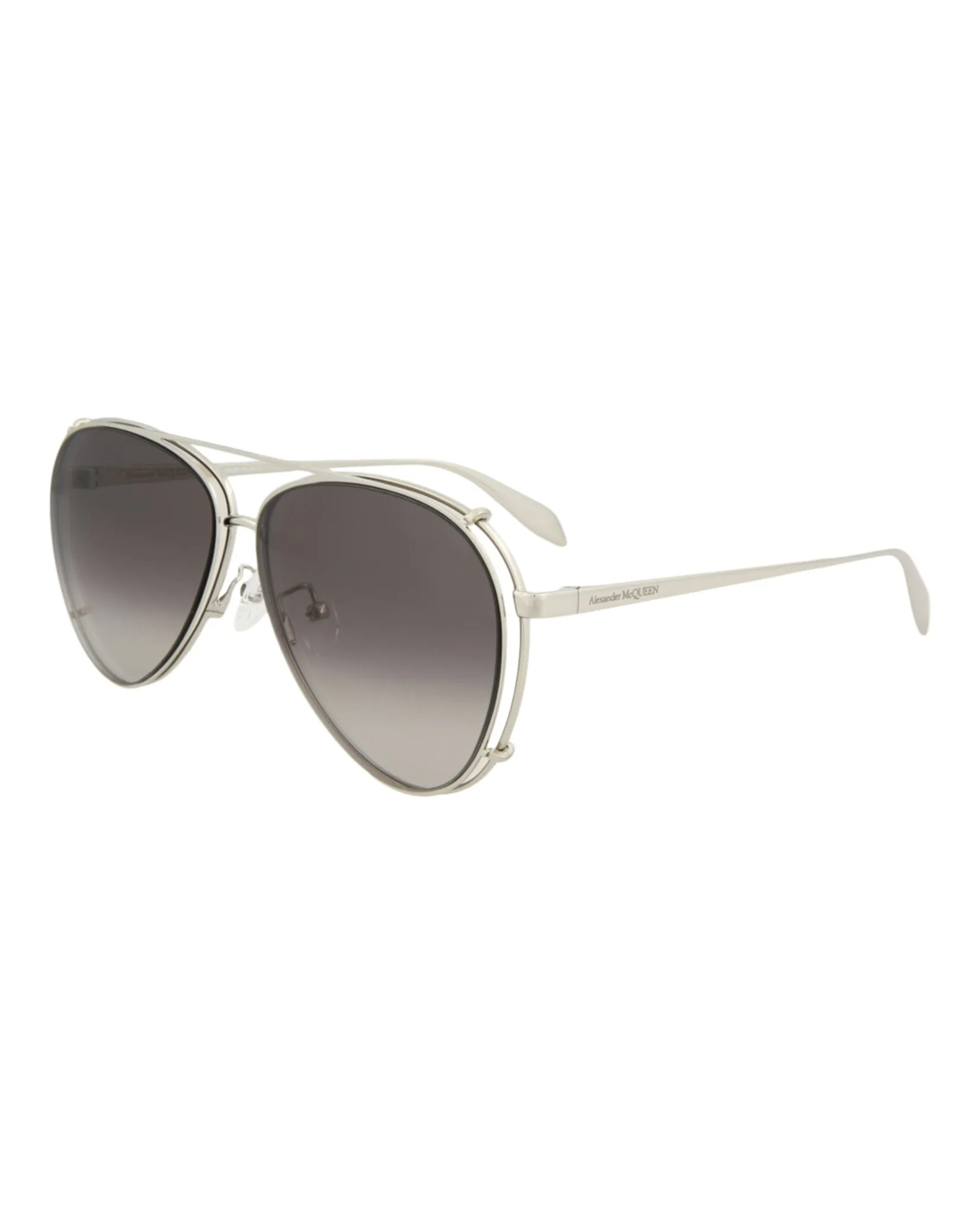Alexander McQueen Unisex Aviator Silver Silver Grey Fashion Designer Eyewear