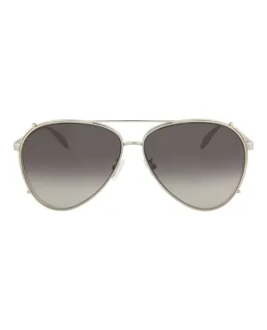 Alexander McQueen Unisex Aviator Silver Silver Grey Fashion Designer Eyewear