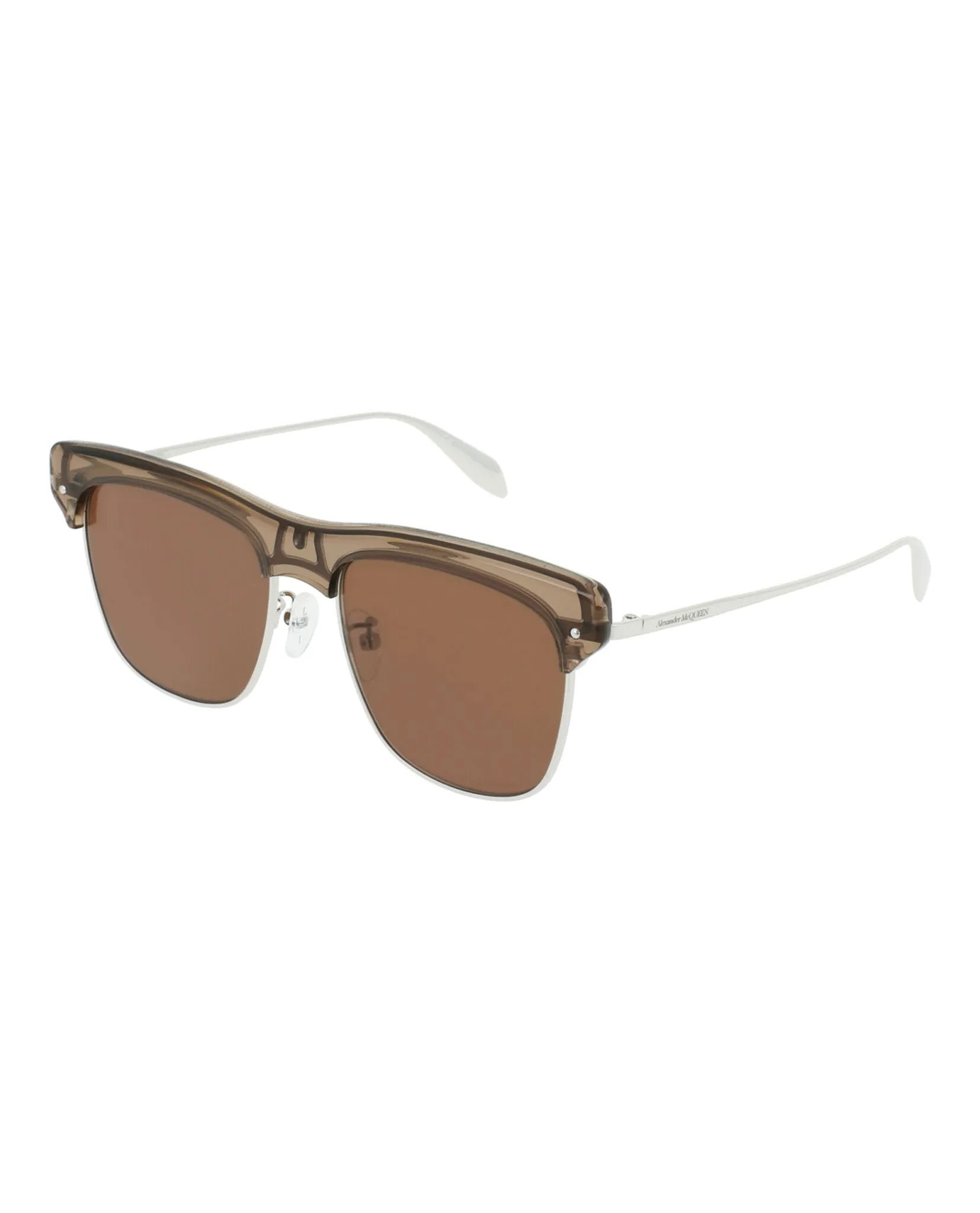 Alexander McQueen Unisex Square/Rectangle Beige Silver Brown Fashion Designer Eyewear