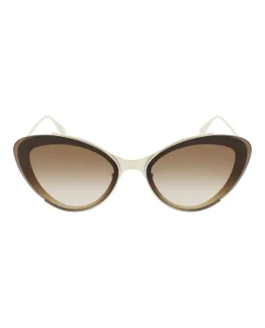 Alexander McQueen Womens Cat Eye Shiny Light Gold Fashion Designer Eyewear