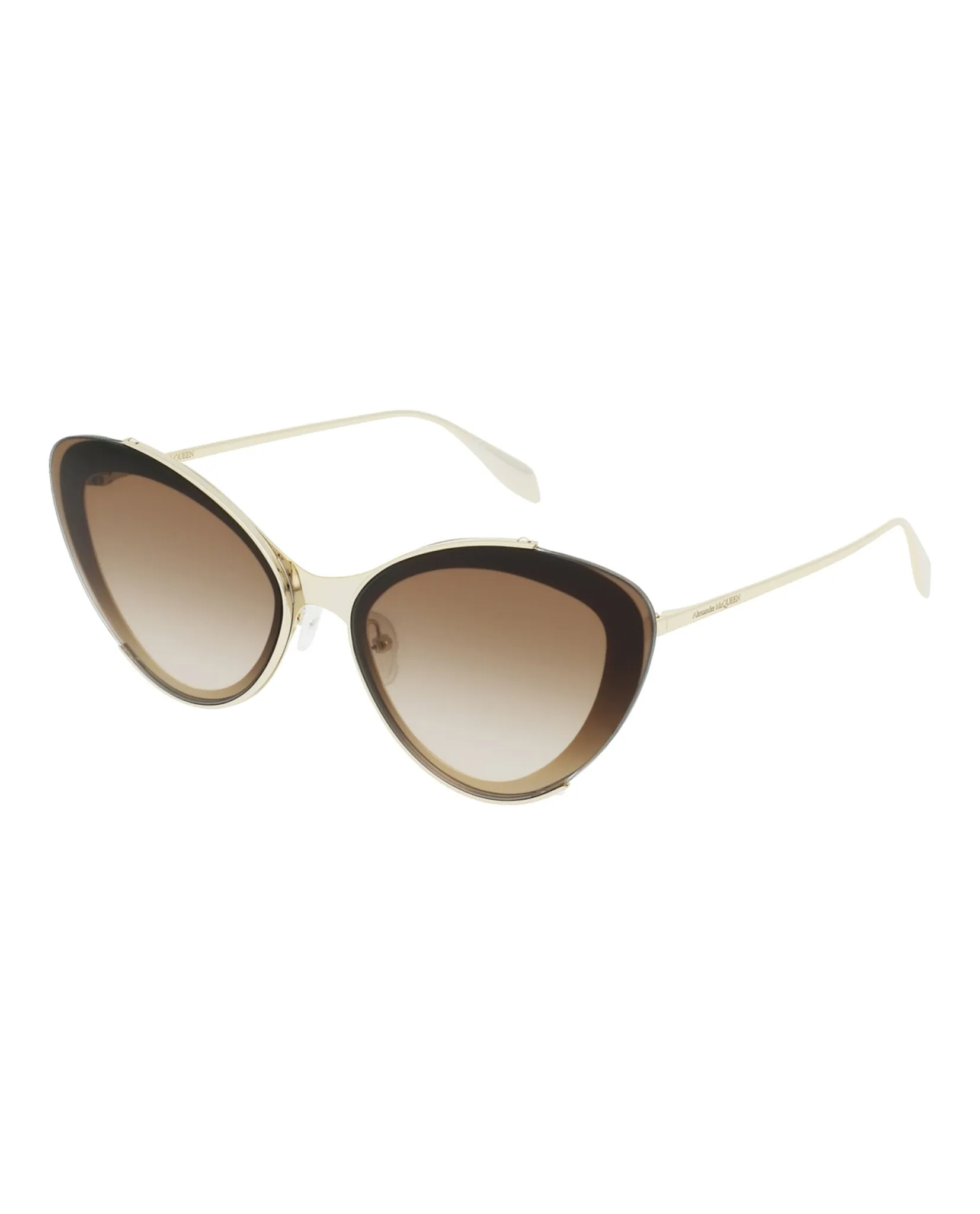 Alexander McQueen Womens Cat Eye Shiny Light Gold Fashion Designer Eyewear