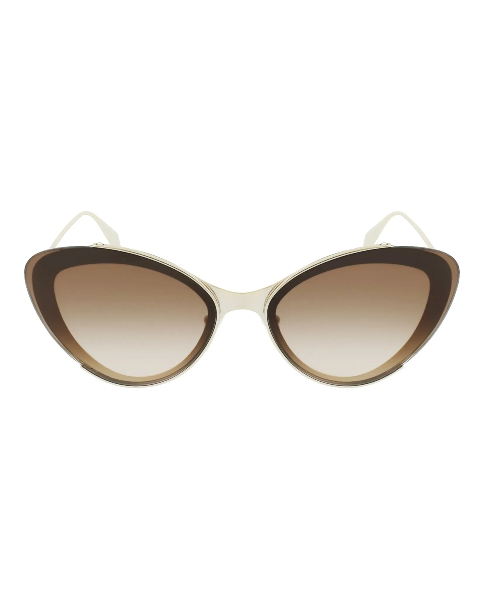 Alexander McQueen Womens Cat Eye Shiny Light Gold Fashion Designer Eyewear