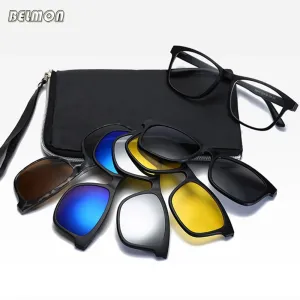 Belmon Unisex 6 In 1 Magnetic Clip On Polarized Sunglasses RS2218A