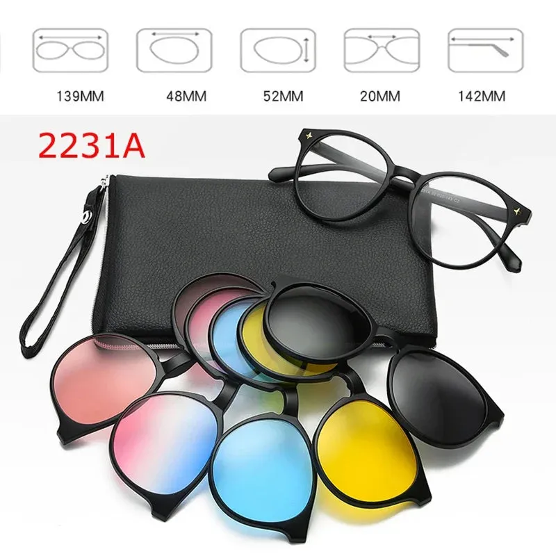 Belmon Unisex 6 In 1 Magnetic Clip On Polarized Sunglasses RS2218A