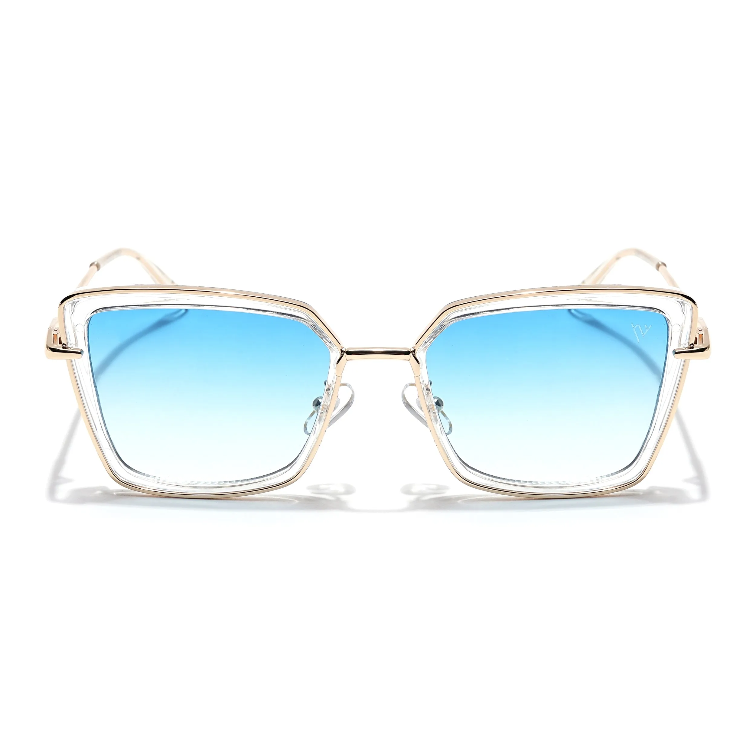 Cateye Sunglasses (Blue & Clear Lens | Golden & Transparent Frame - MG6019)