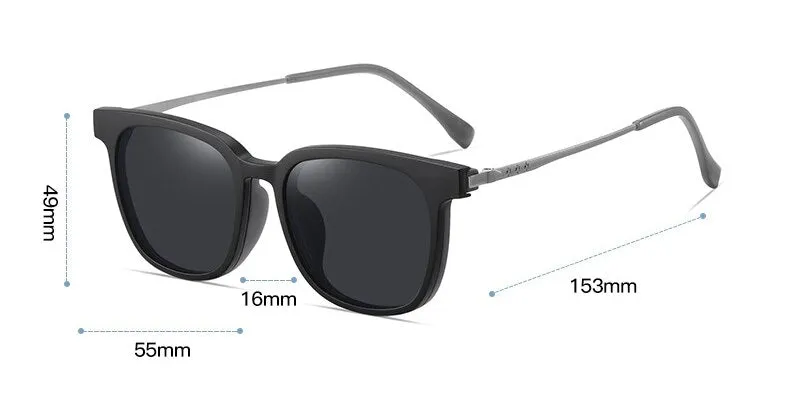CCspace Women's Full Rim Square Titanium Alloy Eyeglasses With Clip On Polarized Sunglasses 56513