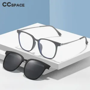 CCspace Women's Full Rim Square Titanium Alloy Eyeglasses With Clip On Polarized Sunglasses 56513