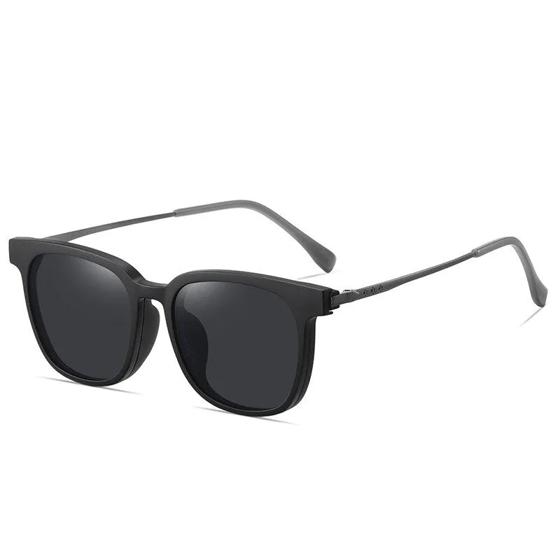 CCspace Women's Full Rim Square Titanium Alloy Eyeglasses With Clip On Polarized Sunglasses 56513