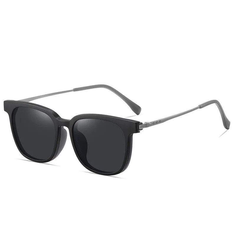 CCspace Women's Full Rim Square Titanium Alloy Eyeglasses With Clip On Polarized Sunglasses 56513