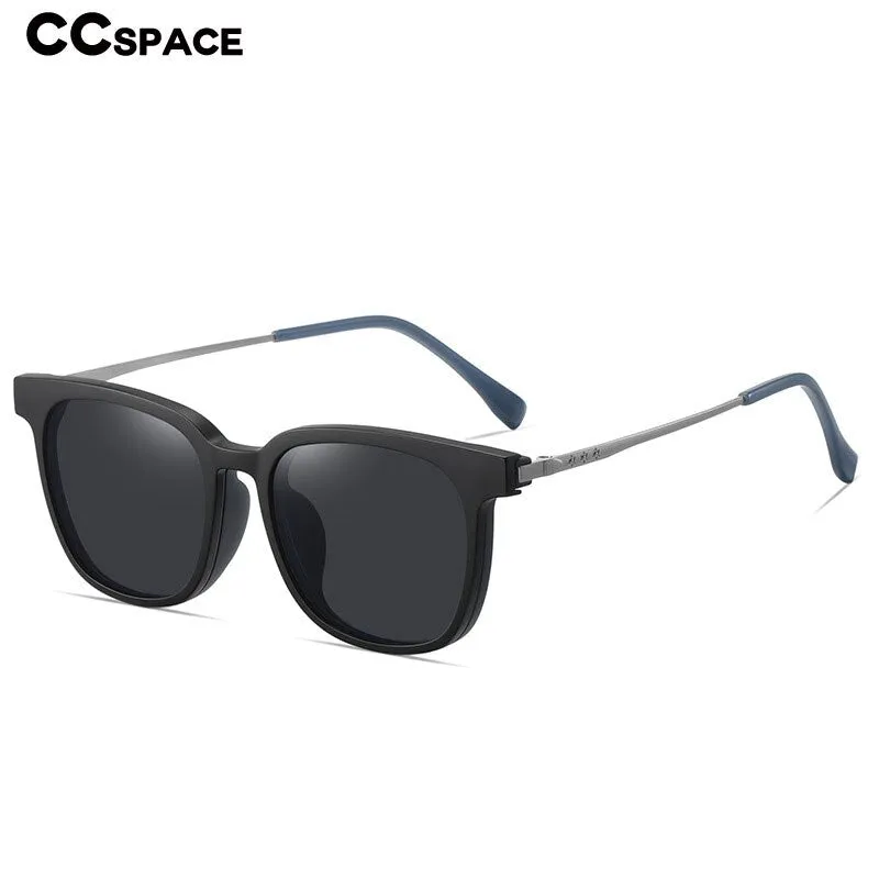 CCspace Women's Full Rim Square Titanium Alloy Eyeglasses With Clip On Polarized Sunglasses 56513