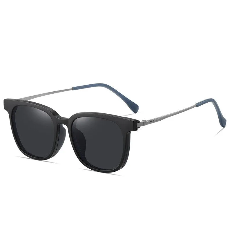 CCspace Women's Full Rim Square Titanium Alloy Eyeglasses With Clip On Polarized Sunglasses 56513