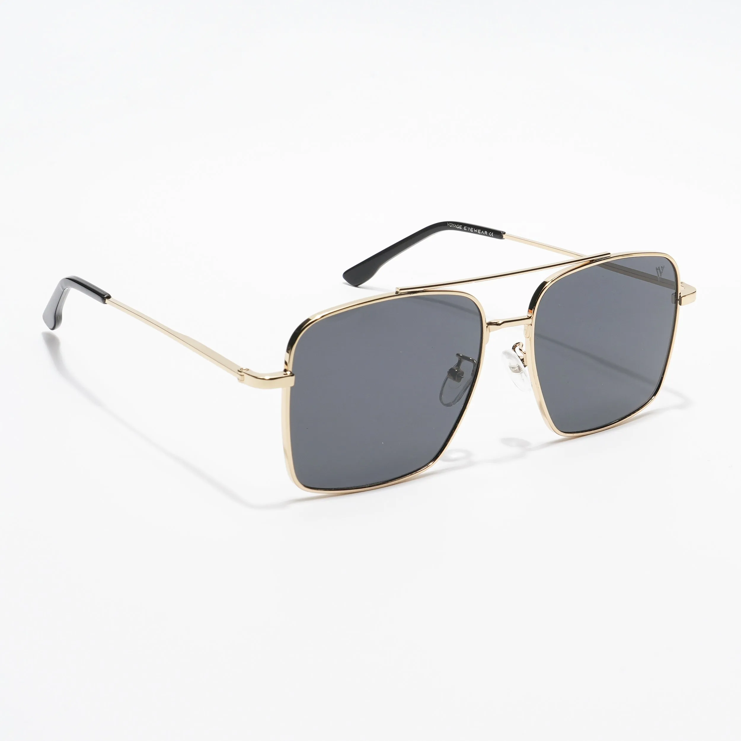 Ebon | Aviator Sunglasses (Black Lens | Golden Frame - MG5178)