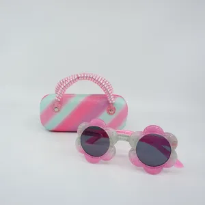 Flower Glitter Sunglasses and Case Set