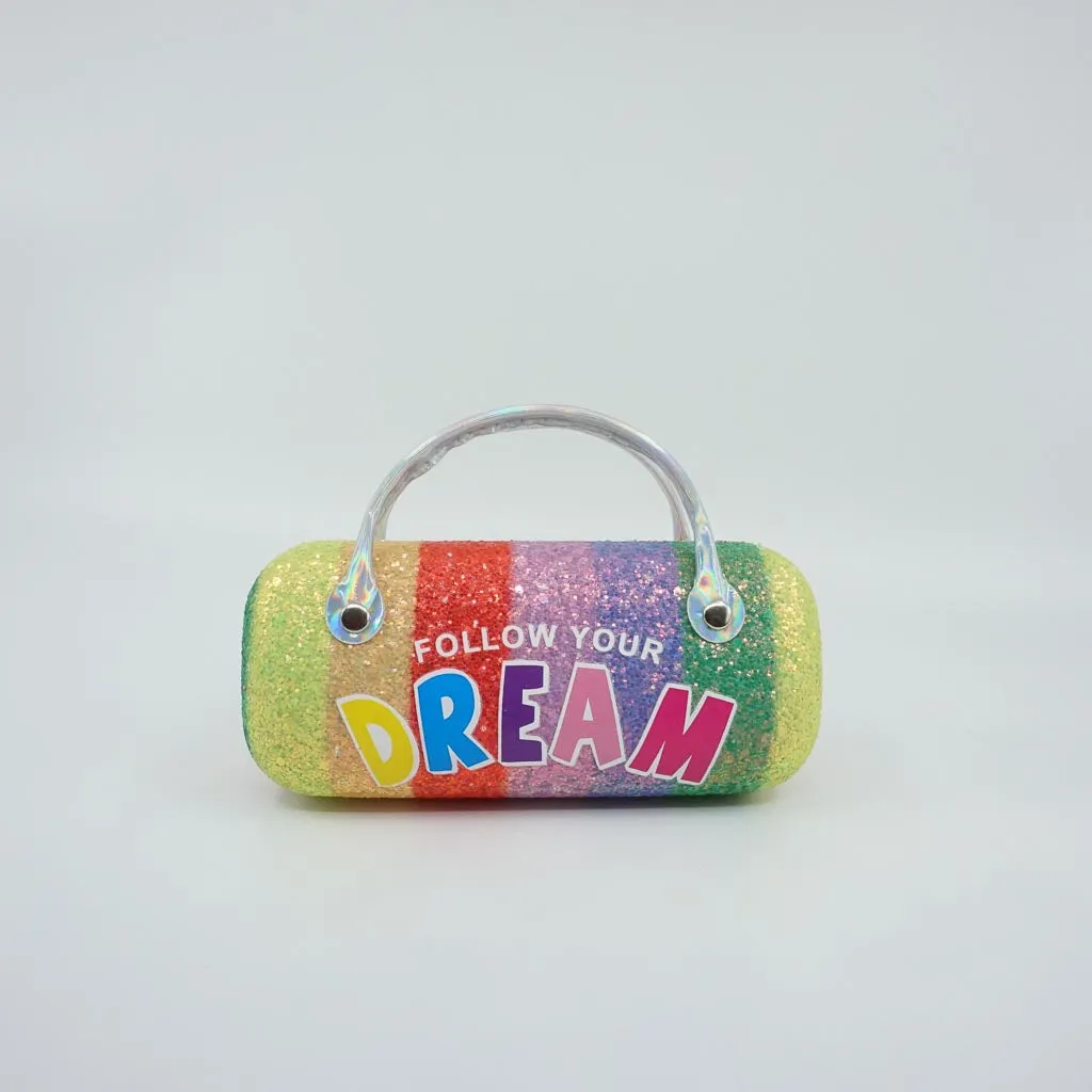 Follow Your Dreams Multi Glitter Case with an Pink Cat Eye Slim Frame Sunglass - Sunglasses and Case Set