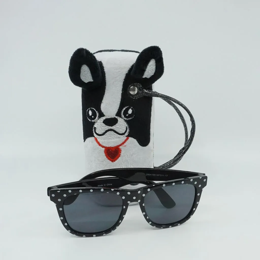 Furry Puppy Black/ White Sunglasses and Case Set