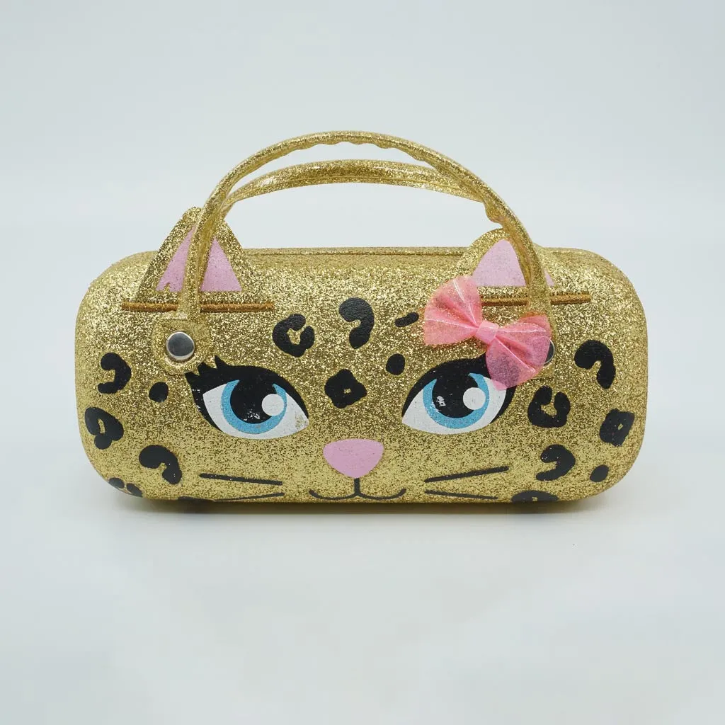 Glitter Leopard Gold Sunglasses and Case Set