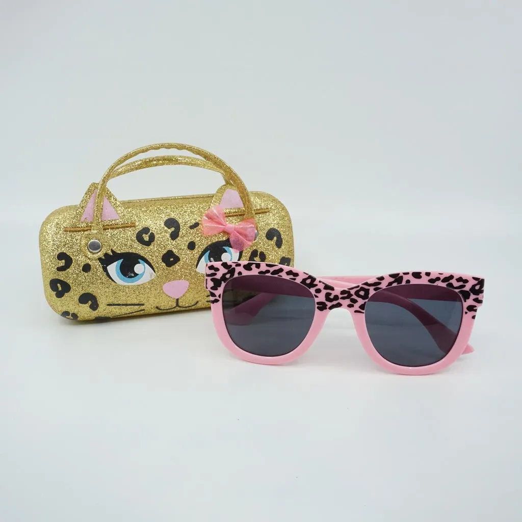 Glitter Leopard Gold Sunglasses and Case Set