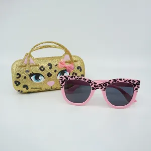 Glitter Leopard Gold Sunglasses and Case Set