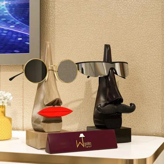 Handcrafted Wooden Nose Shaped Spectacle Holder/ Specs Stand