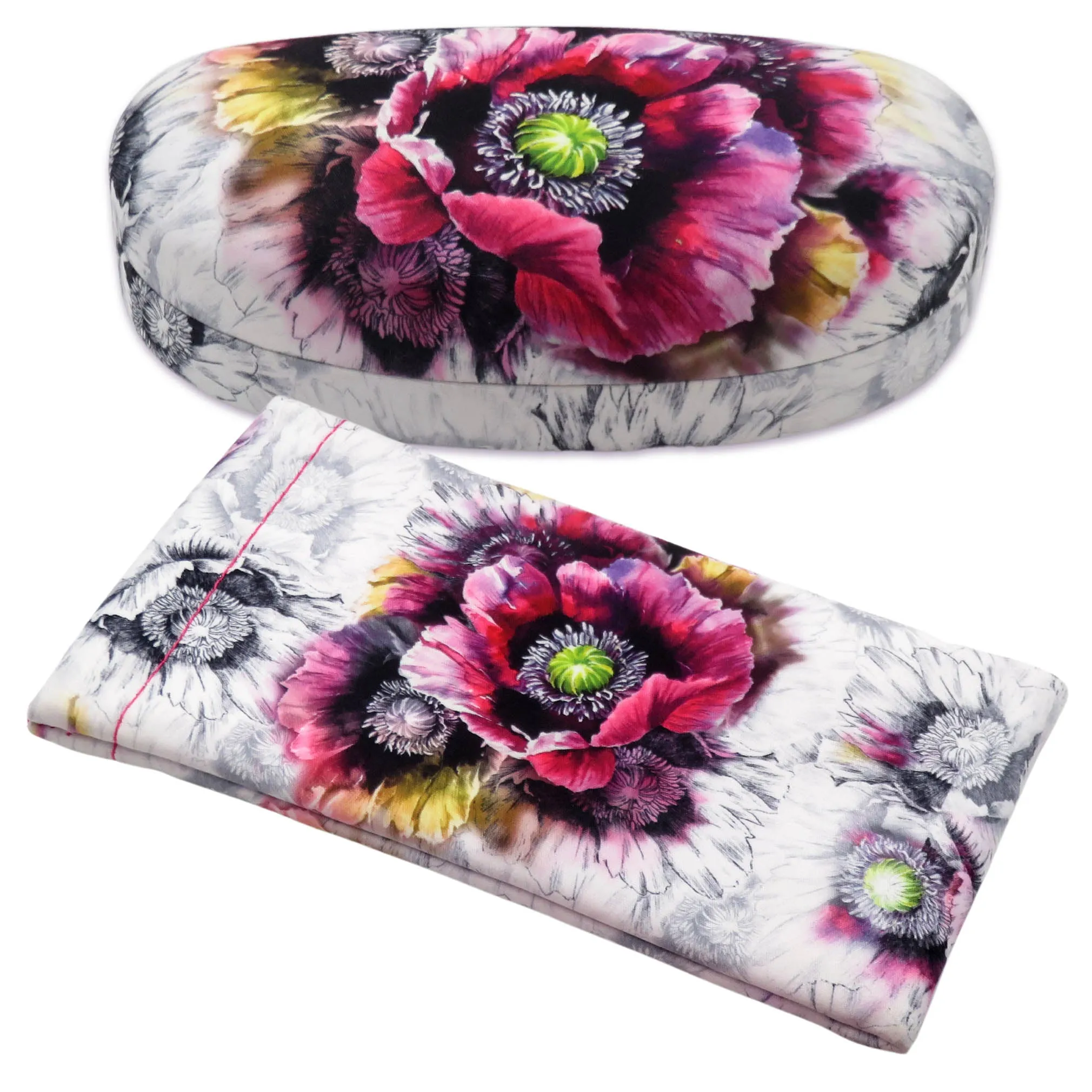 Hard Sunglasses Case with Soft Eyeglass Pouch, A Floral Glasses case Hard Shell w/Soft Eye Glass Carry case by Rachel Rowberry (AS113   CT2 Poppy)