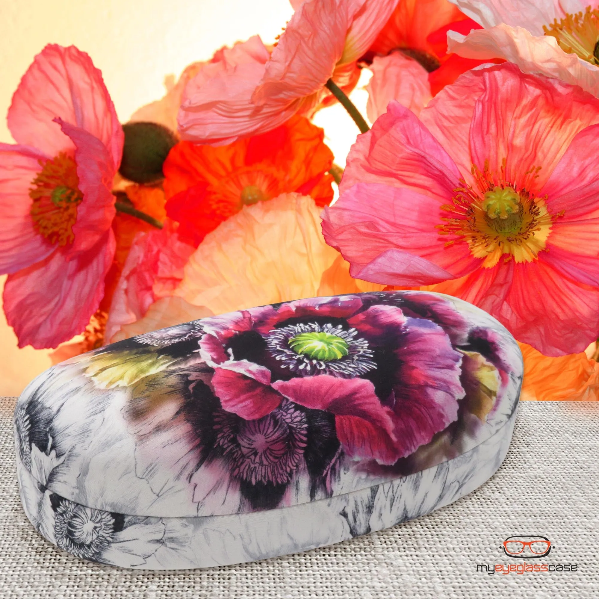 Hard Sunglasses Case with Soft Eyeglass Pouch, A Floral Glasses case Hard Shell w/Soft Eye Glass Carry case by Rachel Rowberry (AS113   CT2 Poppy)