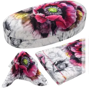Hard Sunglasses Case with Soft Eyeglass Pouch, A Floral Glasses case Hard Shell w/Soft Eye Glass Carry case by Rachel Rowberry (AS113   CT2 Poppy)
