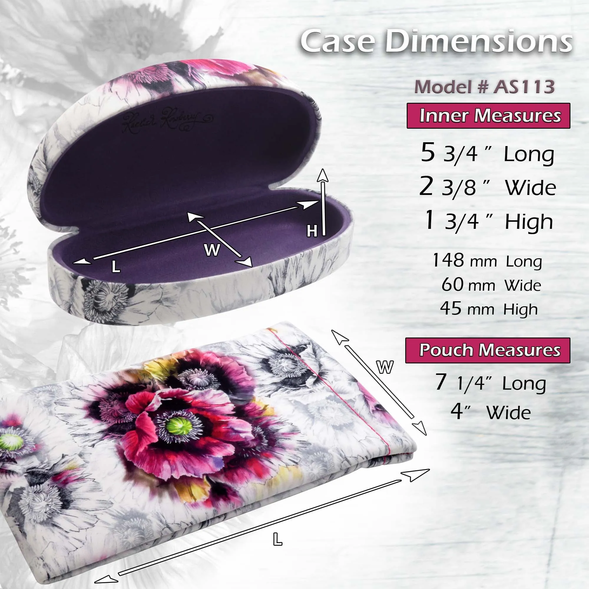 Hard Sunglasses Case with Soft Eyeglass Pouch, A Floral Glasses case Hard Shell w/Soft Eye Glass Carry case by Rachel Rowberry (AS113   CT2 Poppy)