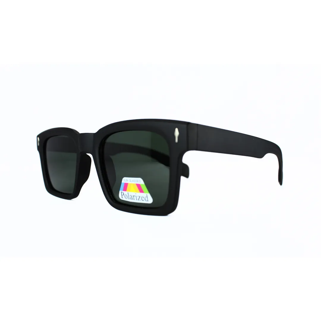 Jubleelens Rectangle Matte Black Sunglasses - Green Polarized: Elevate Your Style with These Sleek and Sophisticated Shades