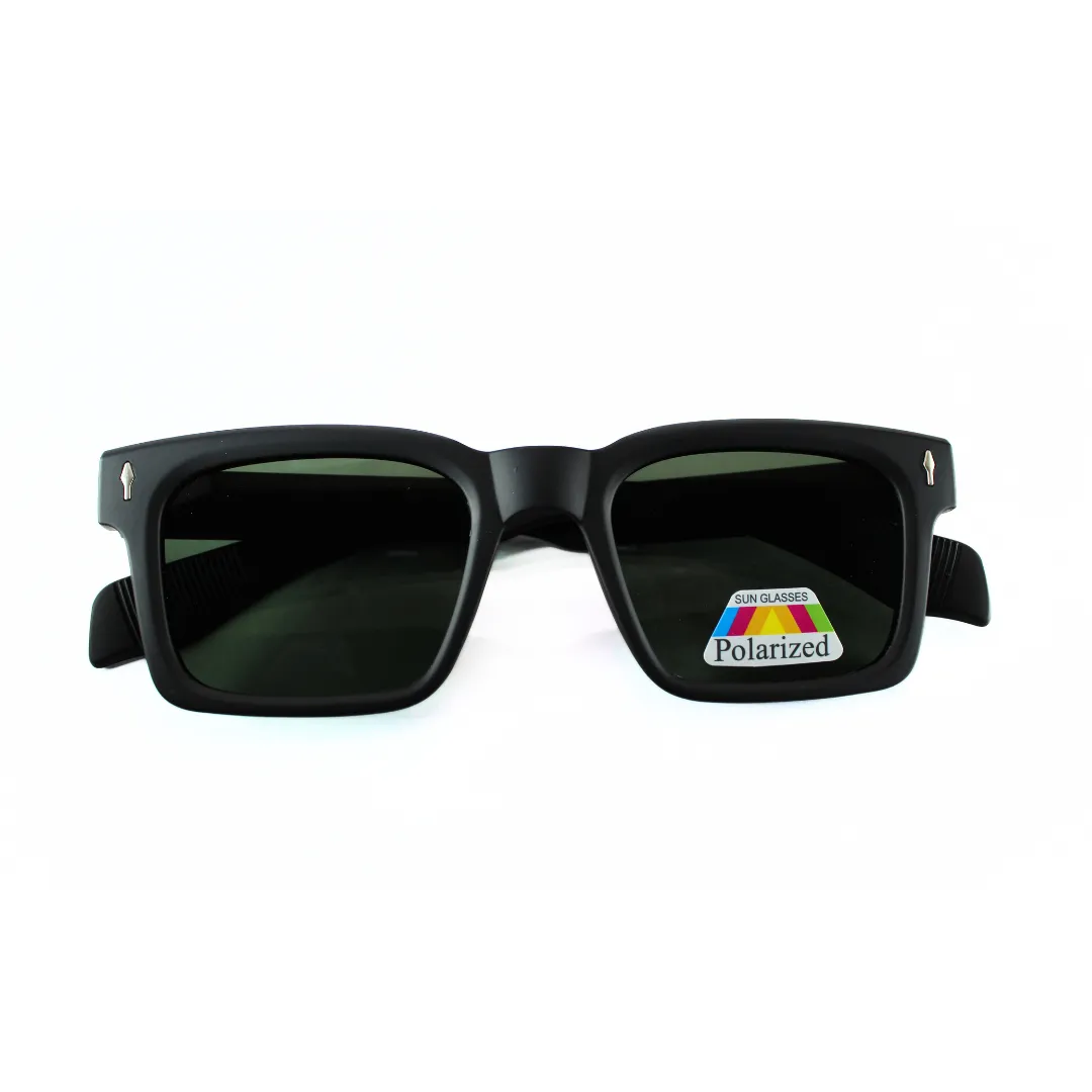 Jubleelens Rectangle Matte Black Sunglasses - Green Polarized: Elevate Your Style with These Sleek and Sophisticated Shades