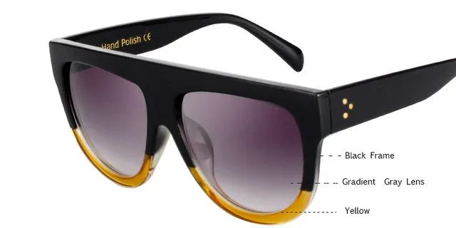 KEHU Woman Flat Top Oversized Sun Glasses Cat Eye Sunglasses Brand Designer De Sol K9250
