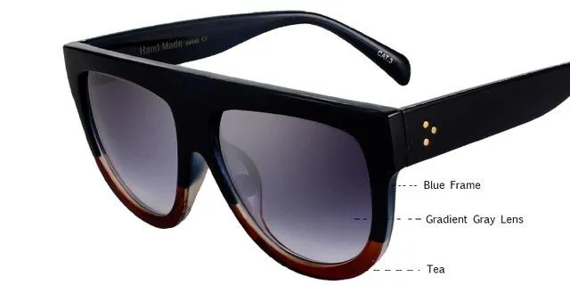 KEHU Woman Flat Top Oversized Sun Glasses Cat Eye Sunglasses Brand Designer De Sol K9250