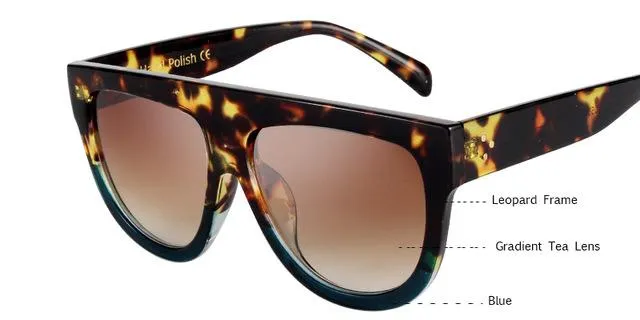 KEHU Woman Flat Top Oversized Sun Glasses Cat Eye Sunglasses Brand Designer De Sol K9250