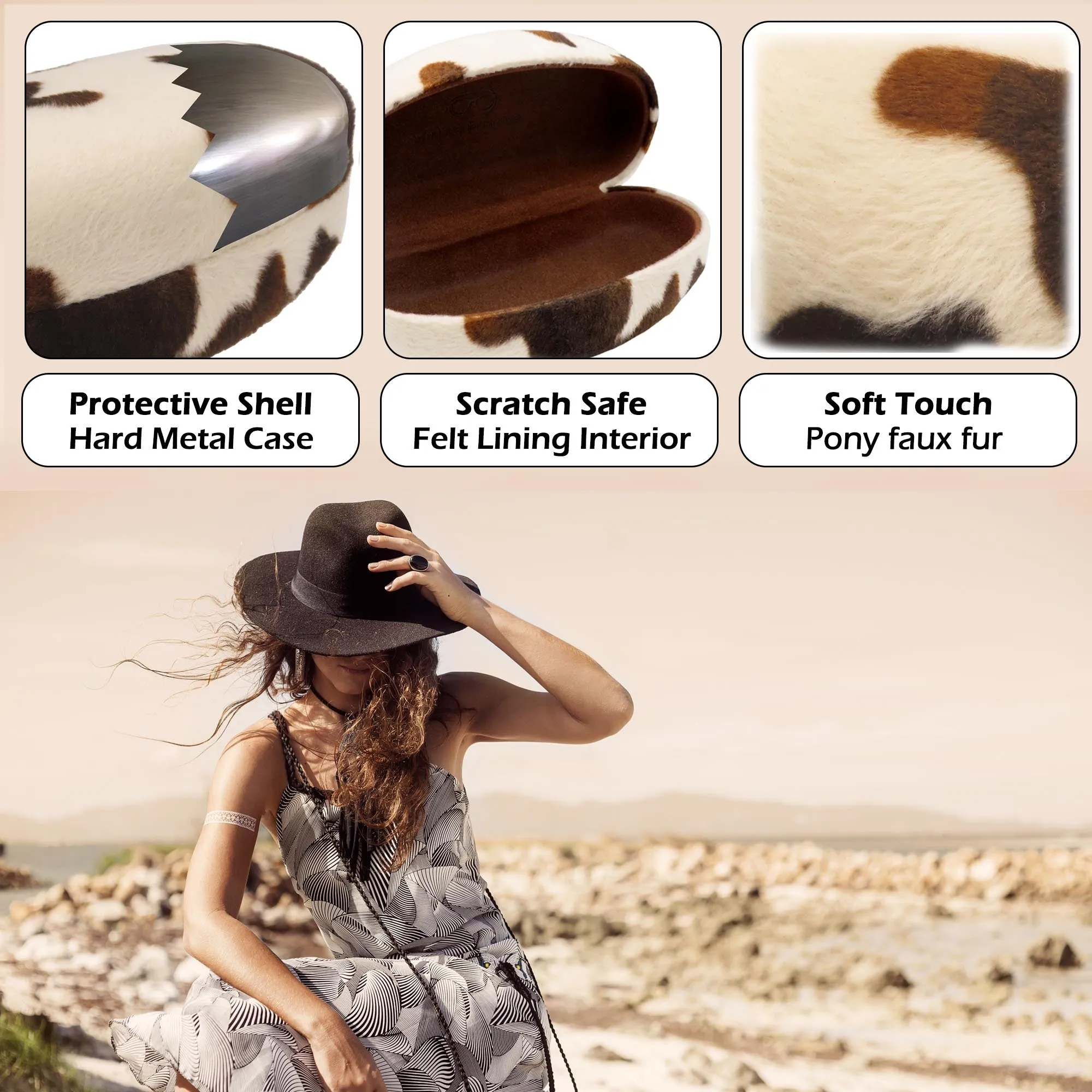 Large Hard Sunglasses Case in Pony Print Animal Print - Large to Extra Large curved Frames (AS413 Pinto Pony)
