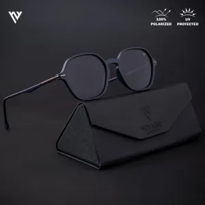 Navy Blue Polarized Round Sunglasses (TR8071PMG4496)