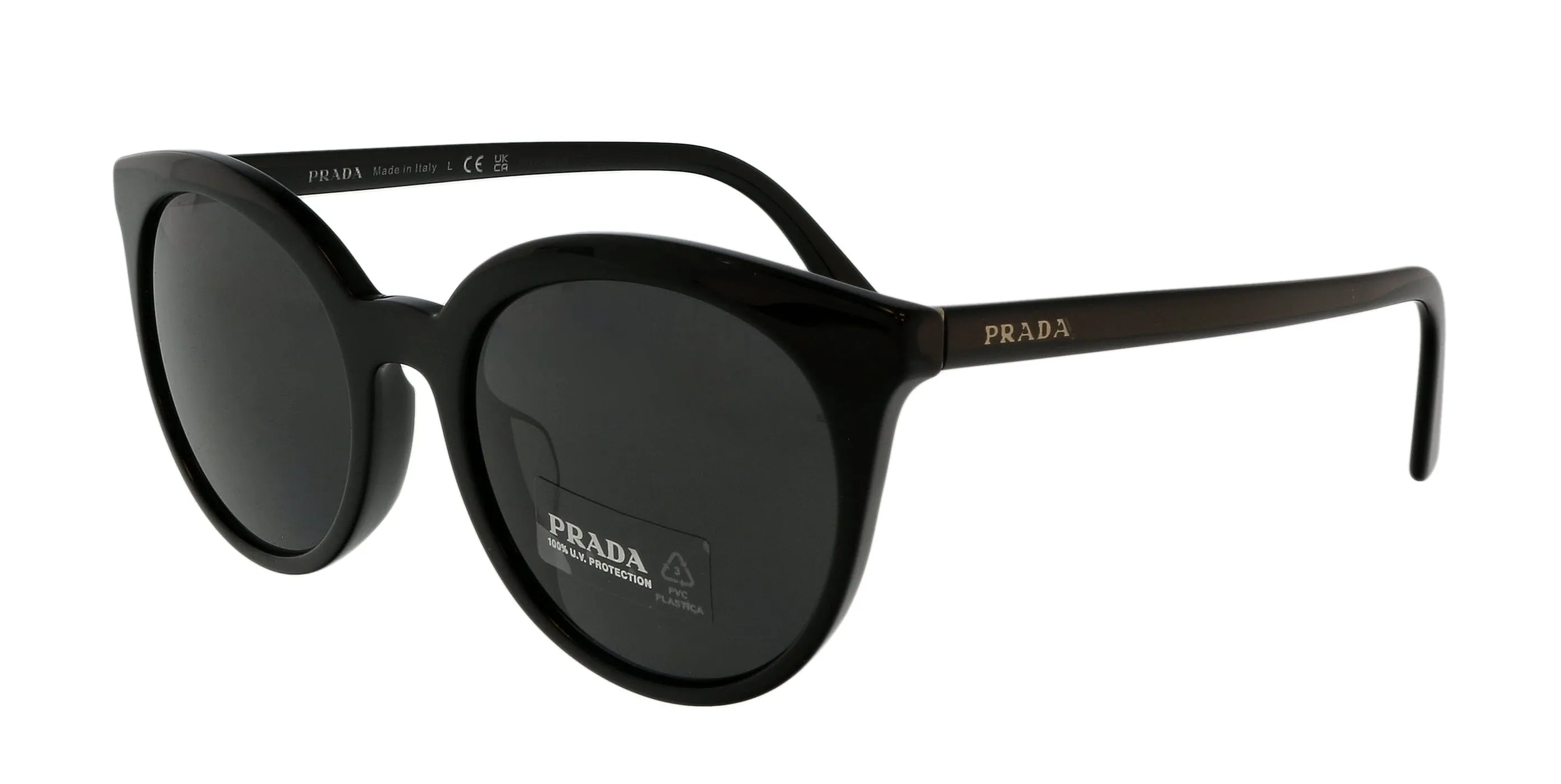 Prada 0PR 02XSF 1AB5S0 Round Black Black Sunglasses