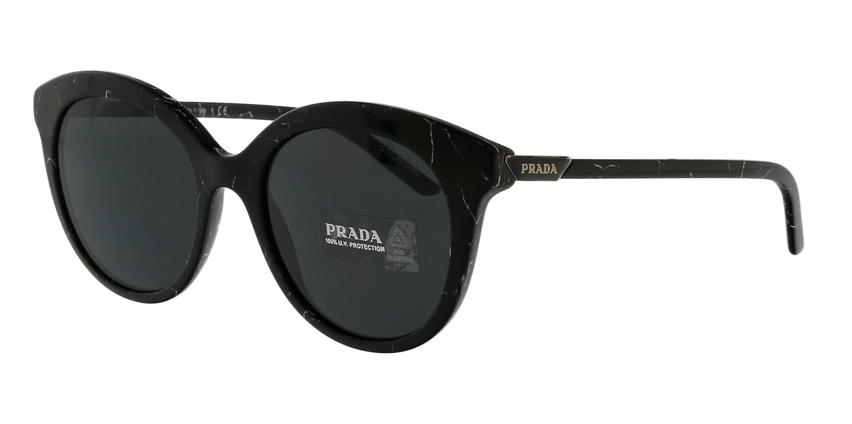Prada 0PR 02YS 03Y5S0 Round Black Marble Black Sunglasses