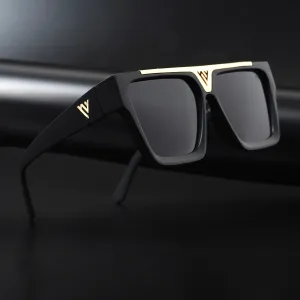 Predator |  Polarized Wayfarer  Sunglasses (Black Lens | Matt Black & Golden Frame - PMG5407)