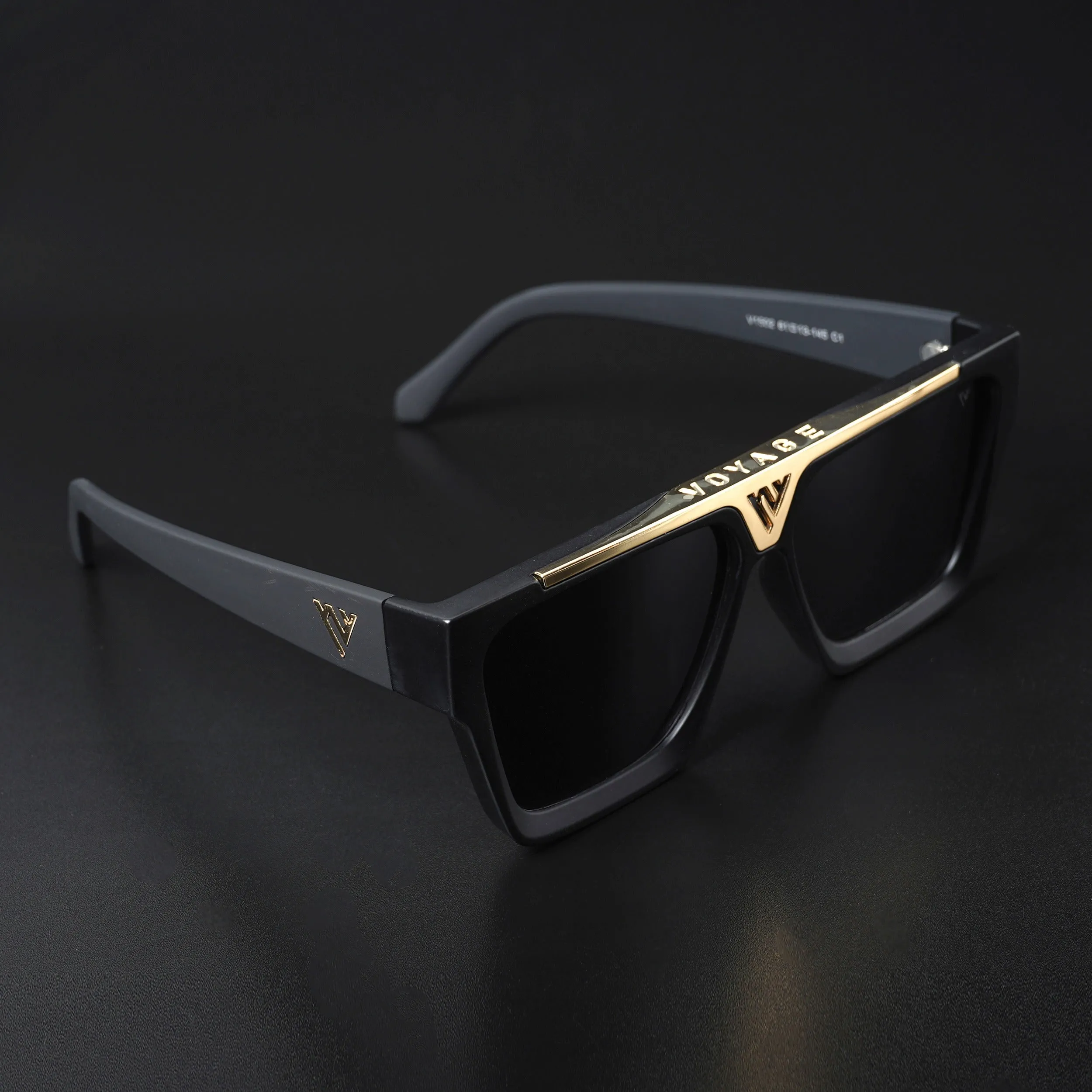 Predator |  Polarized Wayfarer  Sunglasses (Black Lens | Matt Black & Golden Frame - PMG5407)