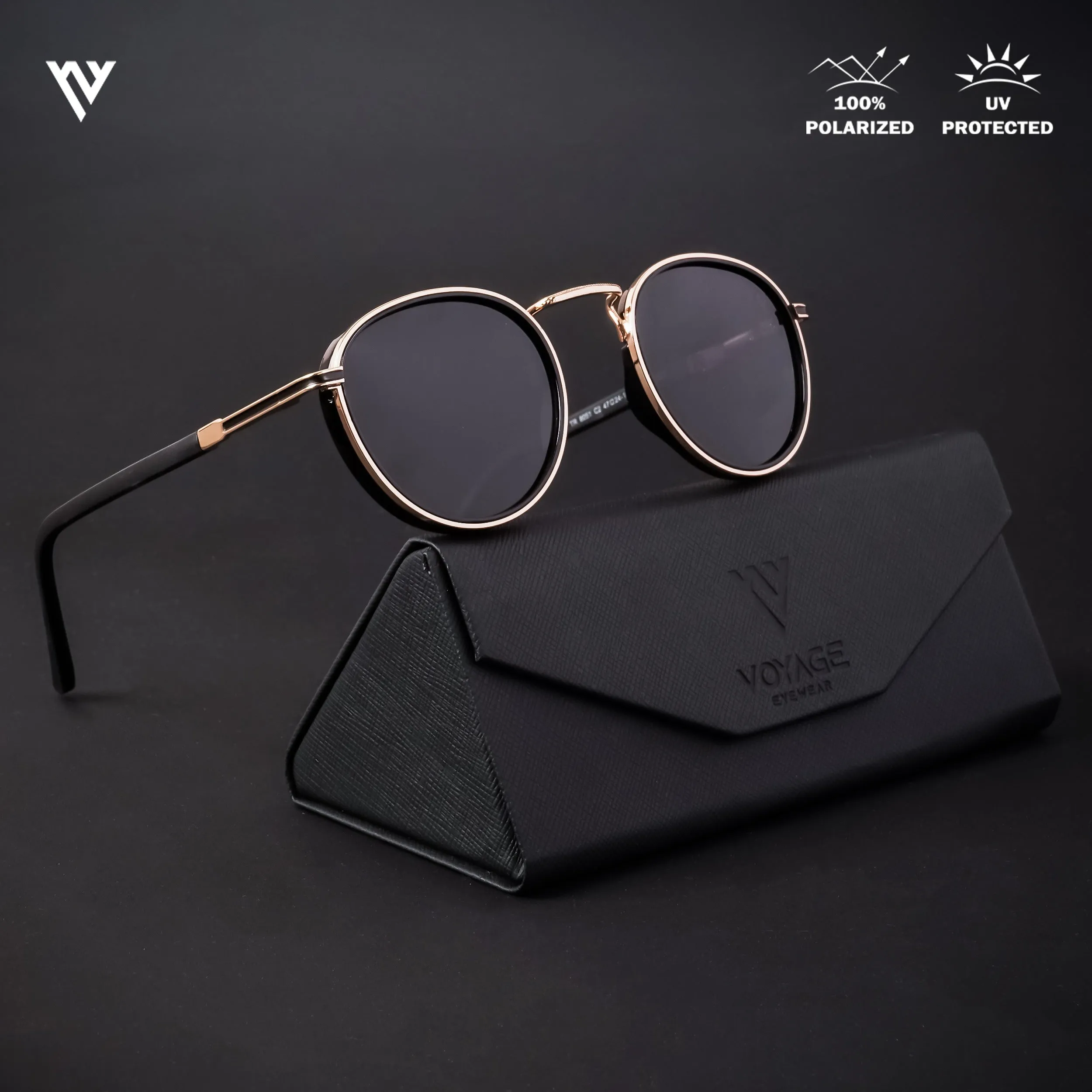 Round Golden Polarized Sunglasses - PMG4442