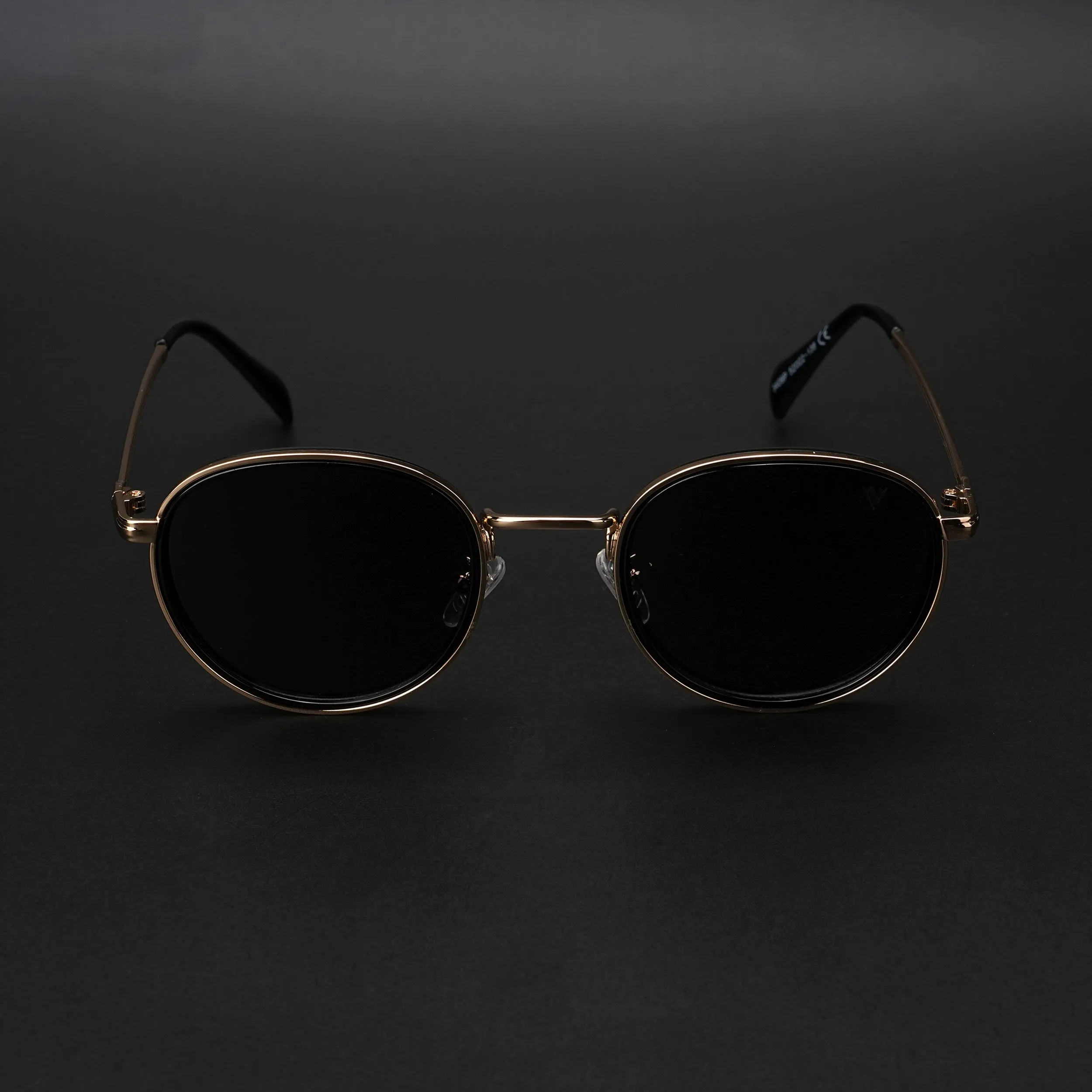 Round Polarized Sunglasses (Black Lens | Golden Frame - PMG5857)