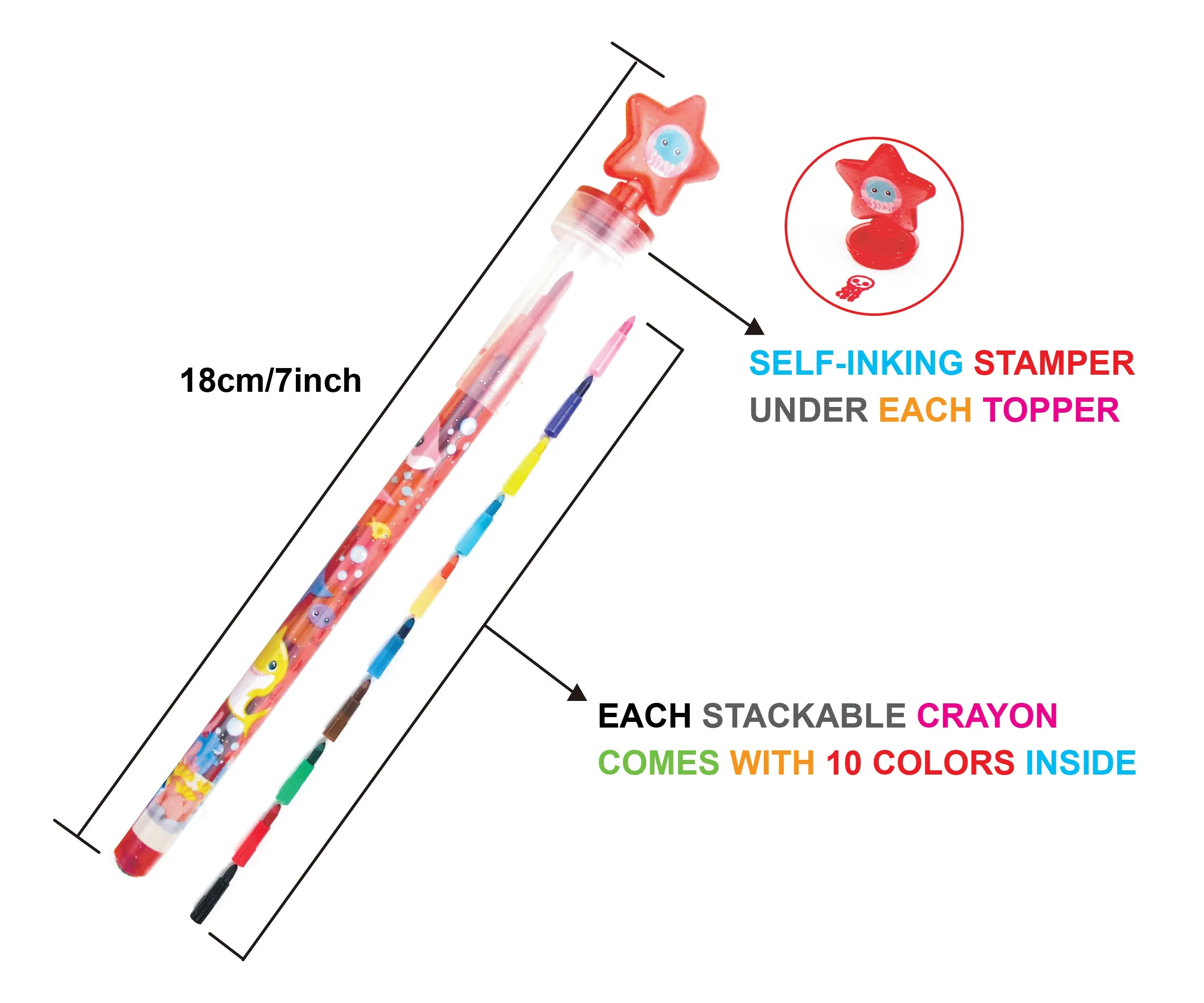 Shark Family Stackable Crayon with Stamper Topper