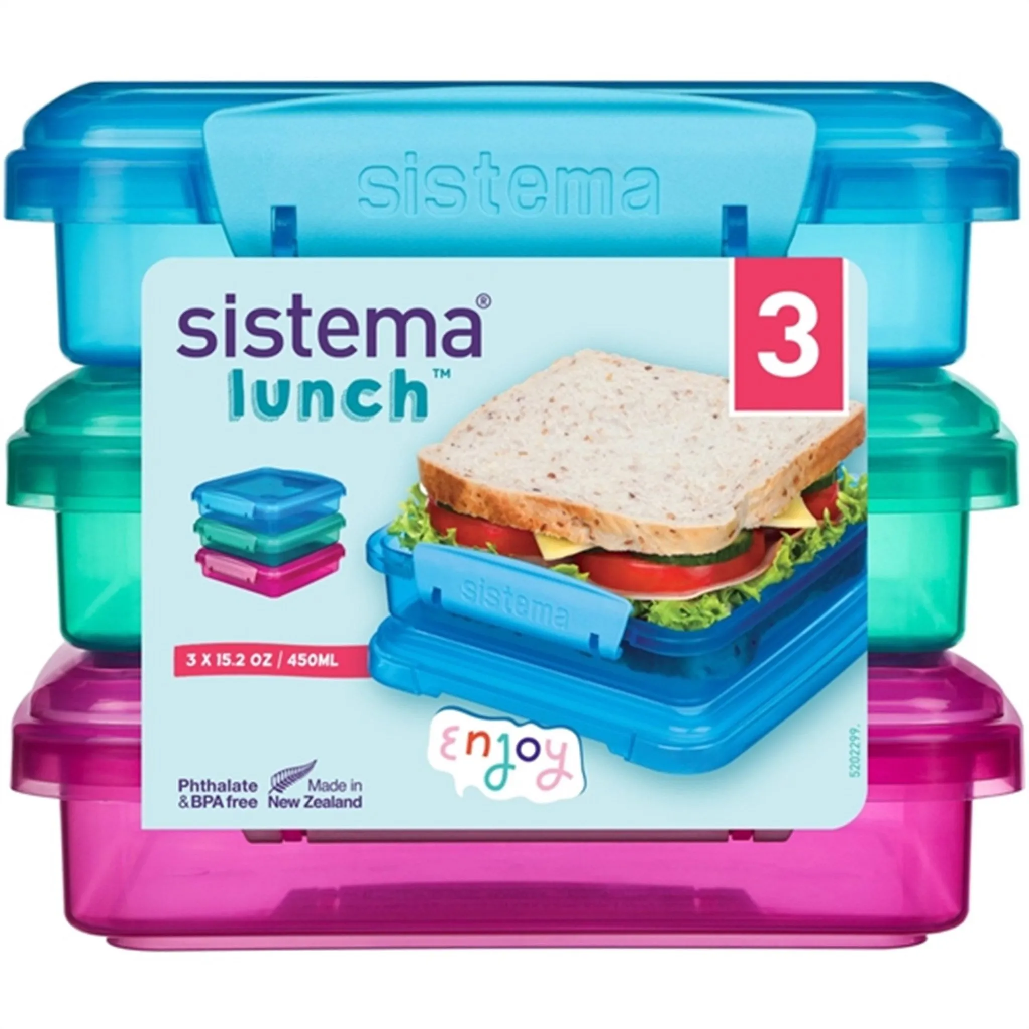 Sistema Sandwich Box Lunch Box 450 ml Lunch Mixed Pack 3-pack