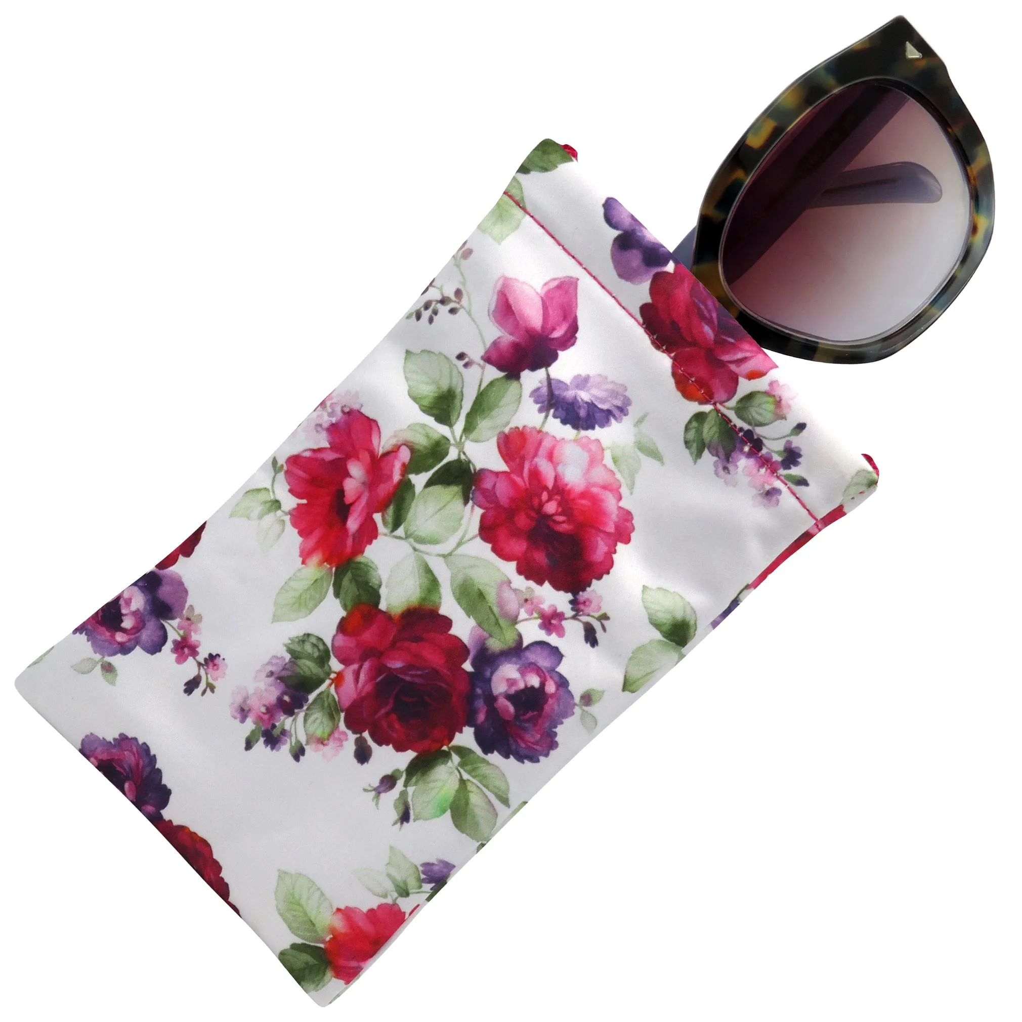 Soft Sunglasses case -XL Large Eyeglasses Squeeze Top Case w/ Cloth - Smart Phone holder (CT8 Cranberry Rose)