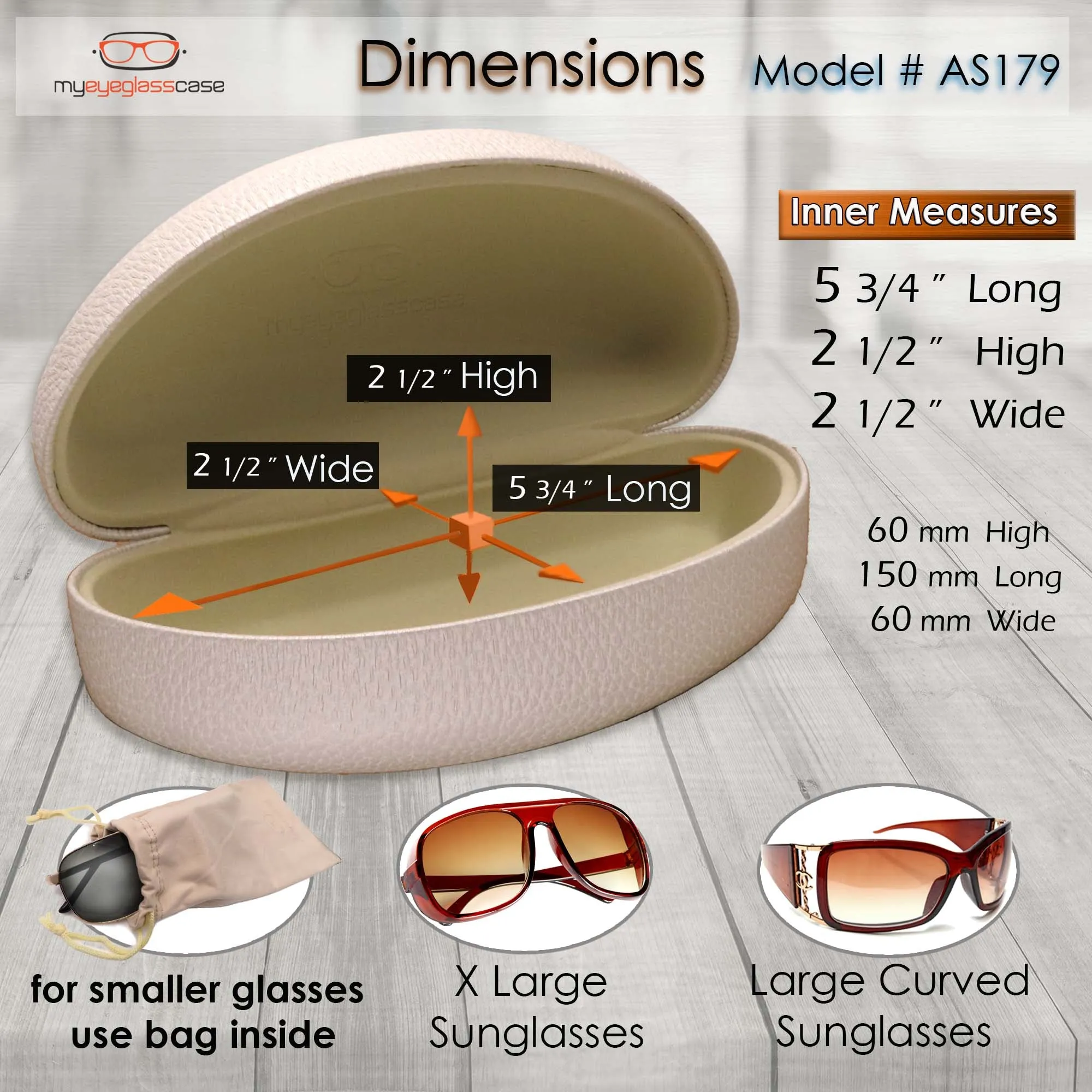 women extra large sunglasses Case for Curved Frames - hard eyeglass case w  Pouch & Cloth (AS179 Pearl)