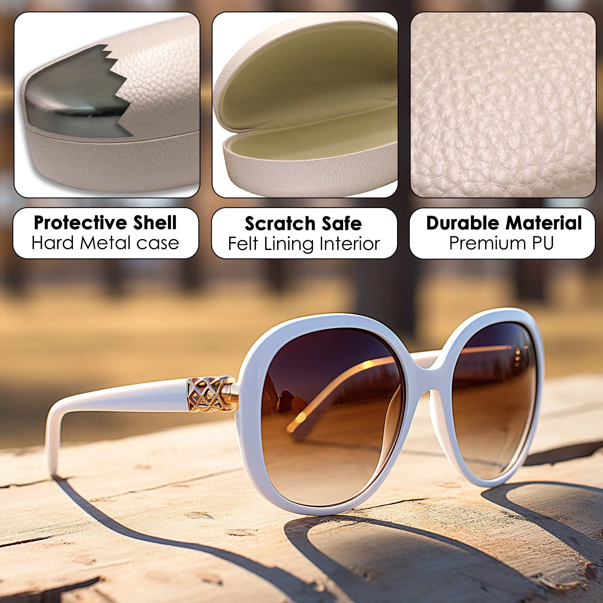 women extra large sunglasses Case for Curved Frames - hard eyeglass case w  Pouch & Cloth (AS179 Pearl)