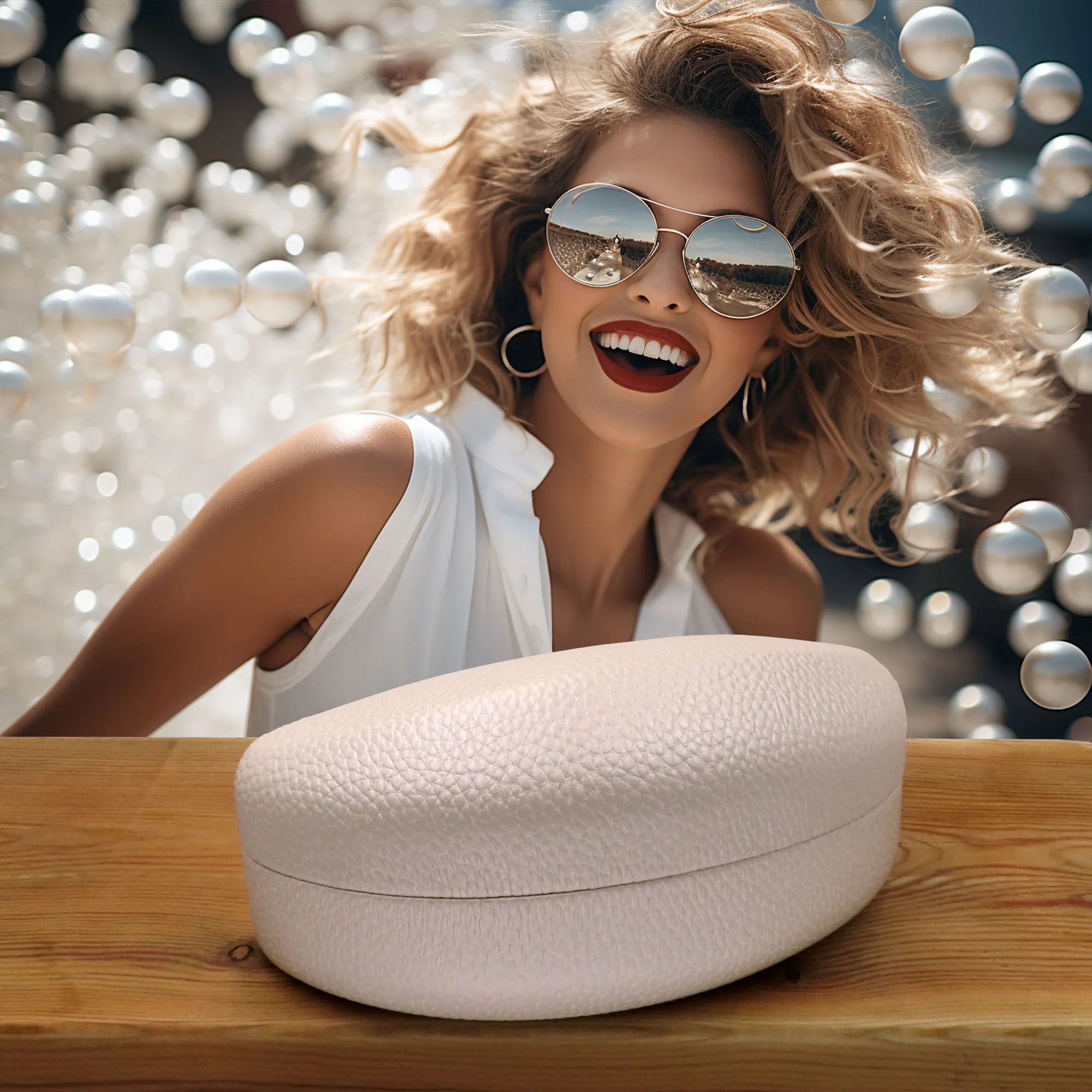 women extra large sunglasses Case for Curved Frames - hard eyeglass case w  Pouch & Cloth (AS179 Pearl)